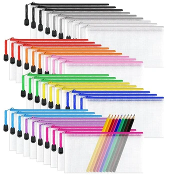 36 db hálós dokumentumtáska Többszínű PVC vízálló utazási tároló tasak iskolai kellékekhez,12 szín
