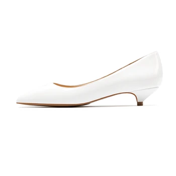 3CM Valódi bőr női pumpák Tavasz Klasszikus alacsony magas sarkú cipő Fehér meztelen színű munka Hegyes orrú irodai ruha Cipő Femme 43-hoz