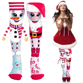 3D Mikulás koca pamut térdig érő zokni Lovelty karácsonyi harisnya plüss hóember karokkal és Mikulás kalap party ajándékok F3MD