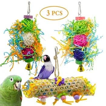 3db papagáj játék madár játék rattan labda bambusz háló szálcsiszolt fű harapás játék papír selyem fűharapás játék játék
