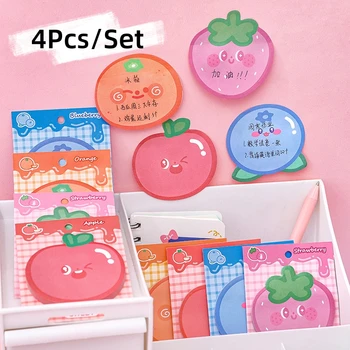 4db/Lot Aranyos rajzfilm gyümölcs matrica Jegyzettömb üzenet Öntapadó jegyzetek Kawaii narancs eper alma alakú iskolai irodai irodaszerek