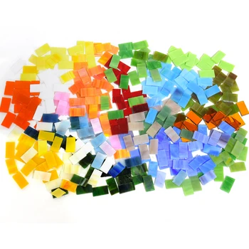 500g téglalap alakú 1X2CM vegyes ólomüveg szilánkok DIY mozaik csempe kézművességhez, színes ólomüveg darabok mozaiktárgyakhoz