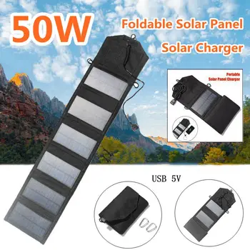 50W összecsukható napelem USB 5V napelemes töltő Hordozható panel napelemek Kültéri mobil töltő kempingezéshez túrázáshoz