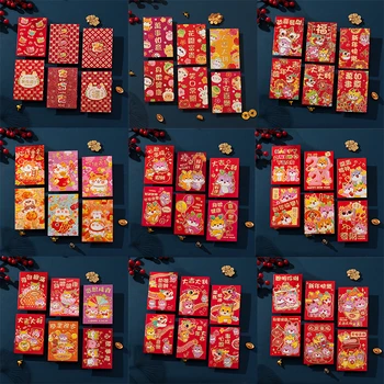 6 db 2024 A Sárkánytavasz éve Fesztivál Piros borítékok Szerencse Pénztáska Áldja meg a zsebet Piros csomag Kínai újévi dekoráció
