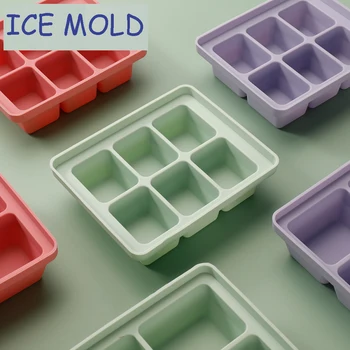 6 rácsos szilikon jégtálca 3D négyzet alakú jégforma fedéllel Home Bar party használata kerek golyós jégkocka készítők Konyha DIY fagylalt penész