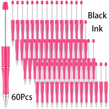 60 db műanyag gyöngyözhető toll gyöngyök fekete tinta golyóstoll DIY gyöngy toll nőknek Gyerek ajándékok Iskolai irodaszerek