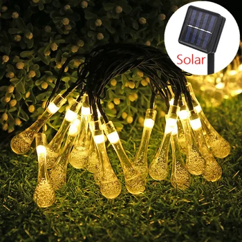 7m vízcsepp LED napelemes lámpák Kültéri lámpafüzérek Fények ünnepi karácsonyi partihoz Vízálló Tündérkert Esküvői dekoráció