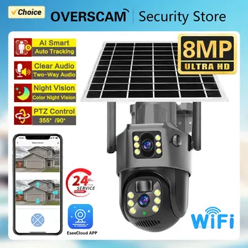 8MP zoom AI követés WIFI napelemes kamera kettős lencsés akkumulátor vezeték nélküli IP kamera Kültéri biztonság PTZ Hosszú távú állvány felügyelet 4K