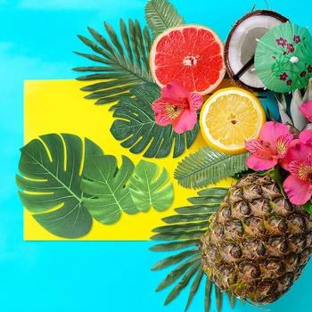 90db Mesterséges pálmalevél 6 féle hamis trópusi levél dekoráció dzsungel parti dekorációkhoz Strand születésnap Luau Hawaii