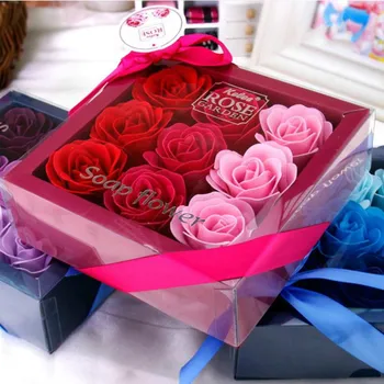 9Pcs kreatív színátmenet szimuláció rózsaszappan virág illatú fürdőkád testzuhany romantikus esküvői szívesség Valentin-napi ajándék dobozzal