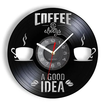 A kávé mindig jó ötlet Inspiráló idézet Falfestmény bakelit lemez Óra retro zenei album dekoráció kávézó bolthoz koffein ajándék