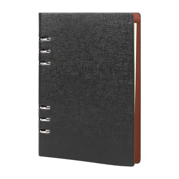 A5 Notebook 6 lyukú PU bőrborítás Notebook laza zseb bőr újratölthető notebook iratrendező gyűrűk (fekete)
