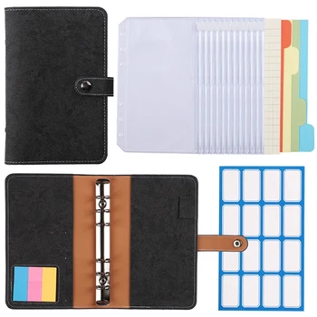A6 Notebookok DIY kézikönyv PU bőr laza levél jegyzettömb boríték Memo pad 2 cipzáras zsebek1 kék matrica irodai írószer készlet