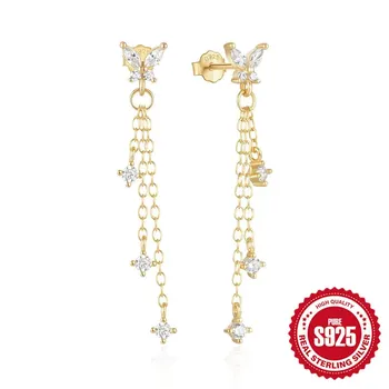AIDE S925 Sterling ezüst pillangó fehér cirkon lánc bojt piercing fülbevaló nőknek ékszer ajándékok Brincos Pendientes