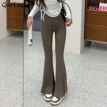 Alkalmi nadrág Női Nyár Egyszerűen Minden mérkőzés Pantalones Magas derekú Koreai divat Streetwear Nadrág Temper Sportos Tiszta Hangulatos