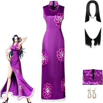 Anime A tenger hét hadura Boa Hancock Birodalom kígyó cosplay jelmez Halloween lila ruha szexi női öltönyhöz paróka
