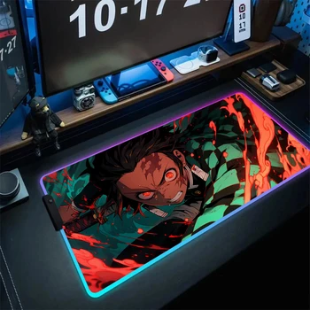 Anime D-demon Slayer egérpad játék RGB egérpad nagy sebességű múzsa szőnyeg háttérvilágítású játék kiegészítők káprázatos hűvös asztali szőnyeg XL
