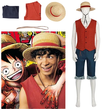 Anime Monkey D Luffy Cosplay jelmez mellény Rövidnadrág Szalmakalap Luffy Inaki Godoy ruhák Halloween Farsangi party jelmezek férfiaknak