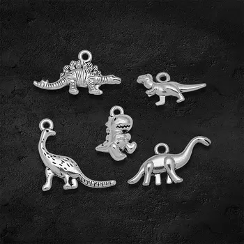 Antik ezüstözött aranyos 3d dinoszaurusz bűbájok Állatok medálok DIY karkötőkhöz Ékszerkészítés Megállapítások Kellékek Kiegészítők
