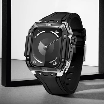 Apple Watch 8 kerámia rozsdamentes acél luxus módosítási mod készlet 44 / 45MM kényelmes fluorgumi SE 4 5 6 7 8 9 sorozat