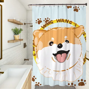 Aranyos kutya rajzfilm Állati nyomtatás zuhanyfüggöny száraz és nedves elválasztás Fürdőszoba válaszfal függöny vízálló függöny zuhanyfüggöny
