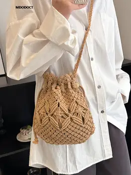 Aranyos luxustervező márka szalmaszőtt váll keresztvázas vödör táska 2023 Új divat alkalmi nyári utazás Beach nők divatos