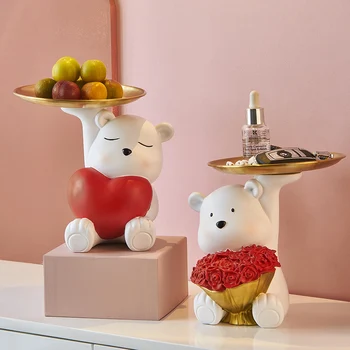 Aranyos medve szobor Otthoni tároló tálca Gyanta Állati szív modell Tároló doboz Nappali dekoráció Lakberendezés Kiegészítők Iparművészet