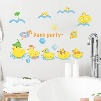 Aranyos rajzfilm Sárga kacsa fali dekoráció Fali matricák Fürdőszoba kád WC-üveg elrendezés matricák Fali matricák