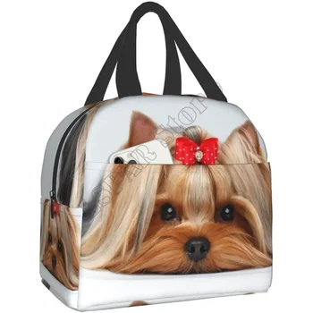 Aranyos szalag Yorkie Love Dog uzsonnás táskák nőknek Fiú lány Újrafelhasználható szigetelt uzsonnás doboz Megfelelő utazási munka Piknik Beach iroda
