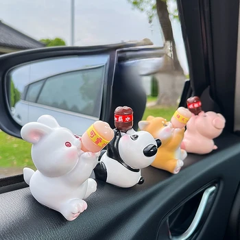 Atsafepro Boldog kis állatok Autó díszek Aranyos visszapillantó tükör kiegészítők Rajzfilm automatikus műszerfal dekorációk Kreatív autó