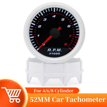  Automatikus autó fordulatszámmérő Tacho mérőműszer mutató 0 ~ 8000 ford / perc Tacho mérő fehér LED 4/6/8 hengeres 12V benzinhez