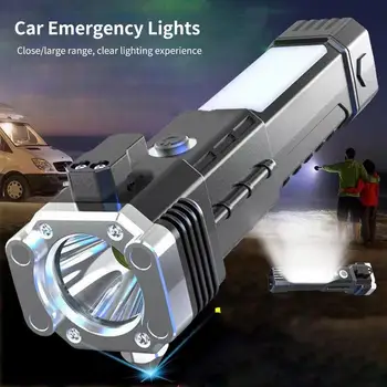  Autó multifunkcionális biztonsági kalapács Biztonsági övvágó és üvegtörő mentőeszköz LED magas lumen újratölthető napelemes