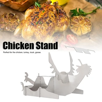BBQ csirke állvány hordozható rozsdamentes acél grilltartó sörtartóval kempingezéshez és családi összejövetelhez - lábgrill