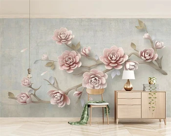 beibehang Egyedi dekoratív festés tapéta gyönyörű rózsaszín dombornyomott virág gallyak TV háttér fali papírok lakberendezés behang