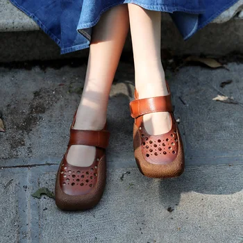 Birkuir Retro Flats cipők nőknek Mary Jane valódi bőr üreges szögletes lábujj puha kényelem Luxus elegáns cipő hölgyeknek