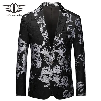 Black Casual férfi blézerdzseki Slim Fit virág mintás férfi virágos blézer rock and roll jelmezek divat hímzés design Q814