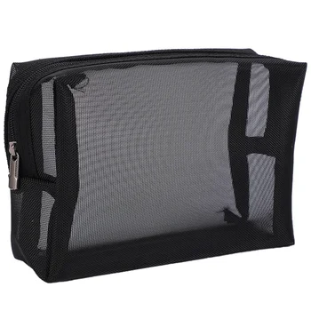 Black Mesh sminktáska See Through Zipper tasak utazási kozmetikai és piperecikkek rendszerező táskák csomag 3 (S, M, L)