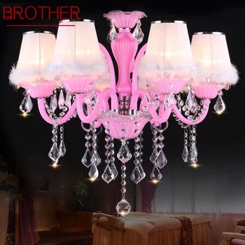 BROTHER rózsaszín kristály pendent lámpa Art Lányok szobája Gyertya lámpa Gyerekszoba Nappali Étterem hálószoba Csillár