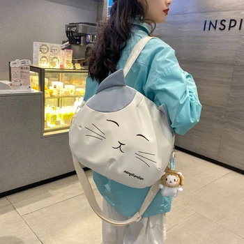 Canvas nyomatok Macska táska Messenger Válltáska Aranyos macska Diáklány Iskolatáska Bevásárlótáskák Hordozható Tote Crossbody táska