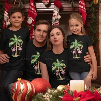 Christmas Family trópusi póló Karácsonyi családi póló Passzoló karácsony 2023 100% pamut szülők és gyerekek póló