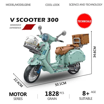 Classic és Retro Robogó Motorkerékpár Modell Építőelemek V Classic 300 Motorkerékpár Építőelemek MOC kollekció Játékok fiú lányoknak Ajándék