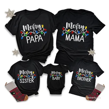 Családi karácsonyi összeillő pólók Apa Anya Testvér Nővér pólók Baba romperek Karácsonyi megjelenésű ruhák Karácsonyi parti ruhák