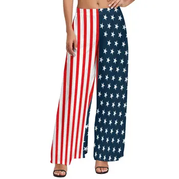 Csillag és csíkos nadrág Nők Amerikai hazafias zászló Piros kék csillagok Streetwear nadrág Alkalmi széles szárú nadrág Születésnapi ajándék