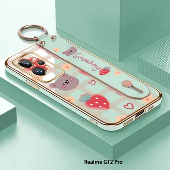 (csuklópánttal) Realme GT2 Pro GT Neo3 GT Master eper hátlaphoz Luxus bevonatú TPU telefontokok