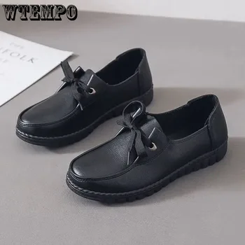 csúszásmentes lapos fenekű munkacipő Női fekete bőr cipő kényelmes puha egyszerű alkalmi ingázás Koreai divat nagykereskedelem