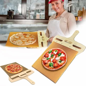 csúszó pizzahéj - Pala Pizza Scorrevole, a pizzahéj, amely tökéletesen átadja a pizzát, tapadásmentes pizzahéj fa színű