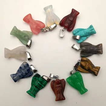 divat 12db/tétel Angyal elefánt hold kutya természetes kő Medálok nyakláncok készítéséhez Ékszer charm Point Nyaklánc kiegészítők
