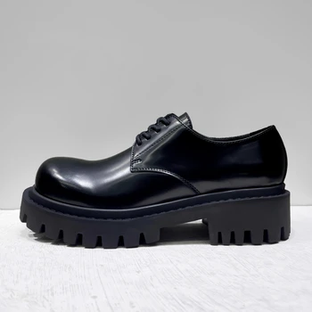 Divat Férfi fűzős alkalmi bőr cipő Valódi bőr vastag talpú magasító derbi cipő Luxus üzleti ruha cipő 6C