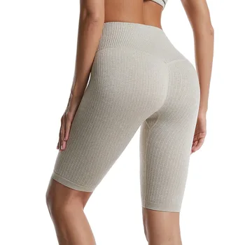 Egyszínű leggings spot Fitness Sport női rövidnadrág szál magas derék szűk nadrág szalag push up jóga hasított középső nadrág rövidnadrág