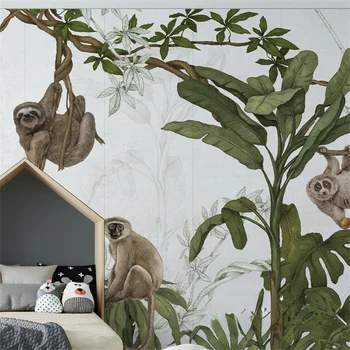 egyéni Délkelet-ázsiai trópusi esőerdő banánlevél tapéta falfestmény étterem TV kanapé háttér fali papír nappalihoz